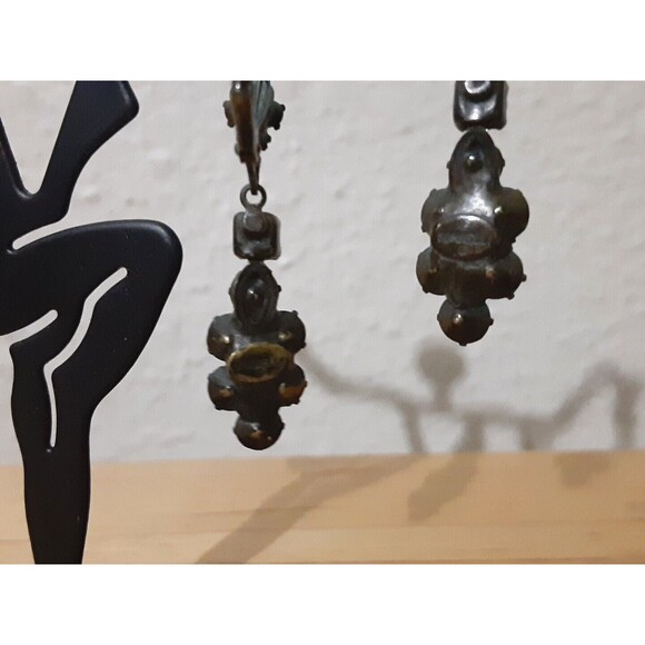 Vintage Signed Sorrelli Pink & White Crystal Rhinestone Dangle Drop Earrings - Picture 4 of 5